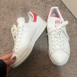 Adidas white and red Stan Smith Sneakers